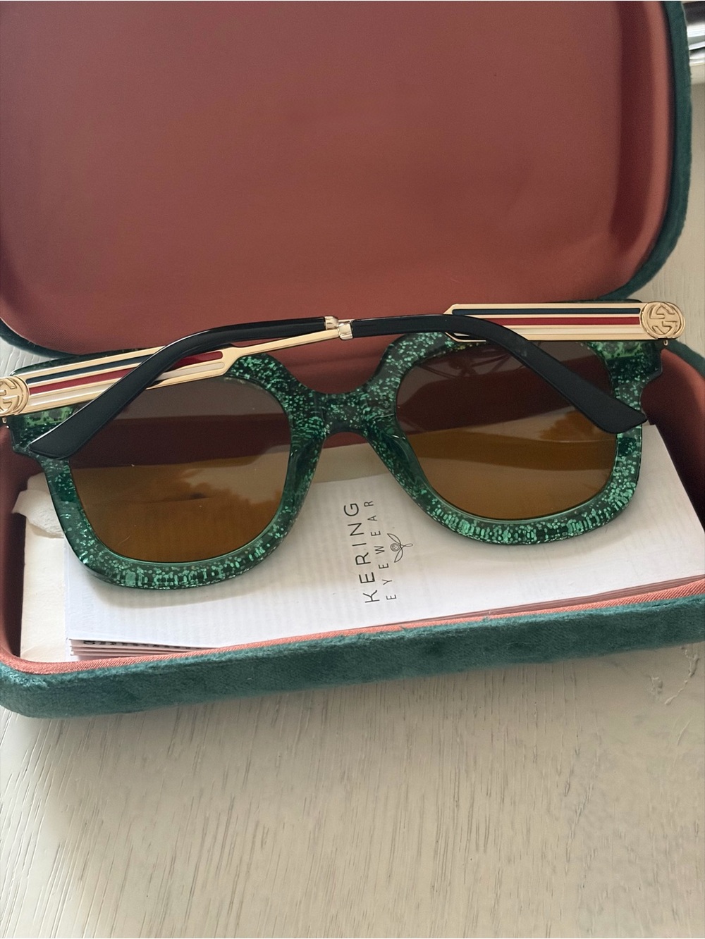 Green Glitter Square Sunglasses with Brown Lenses - Picture 4 of 4